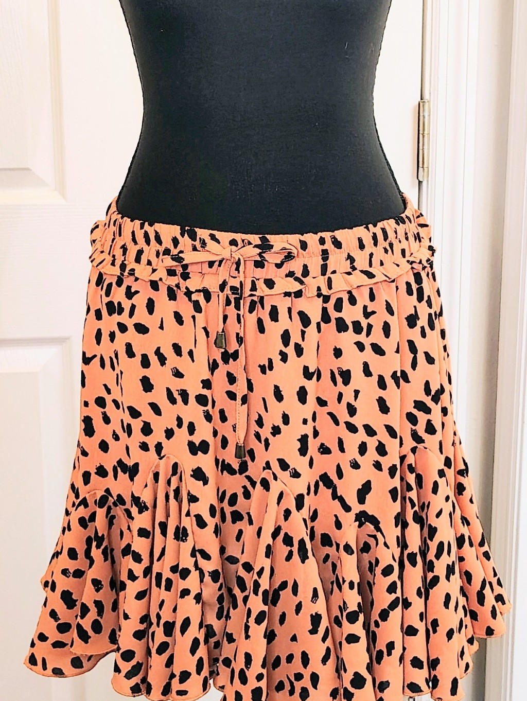 Prominent Fox Orange Black Animal Leopard Print Mini Skirt Skort Y2k 90s Large